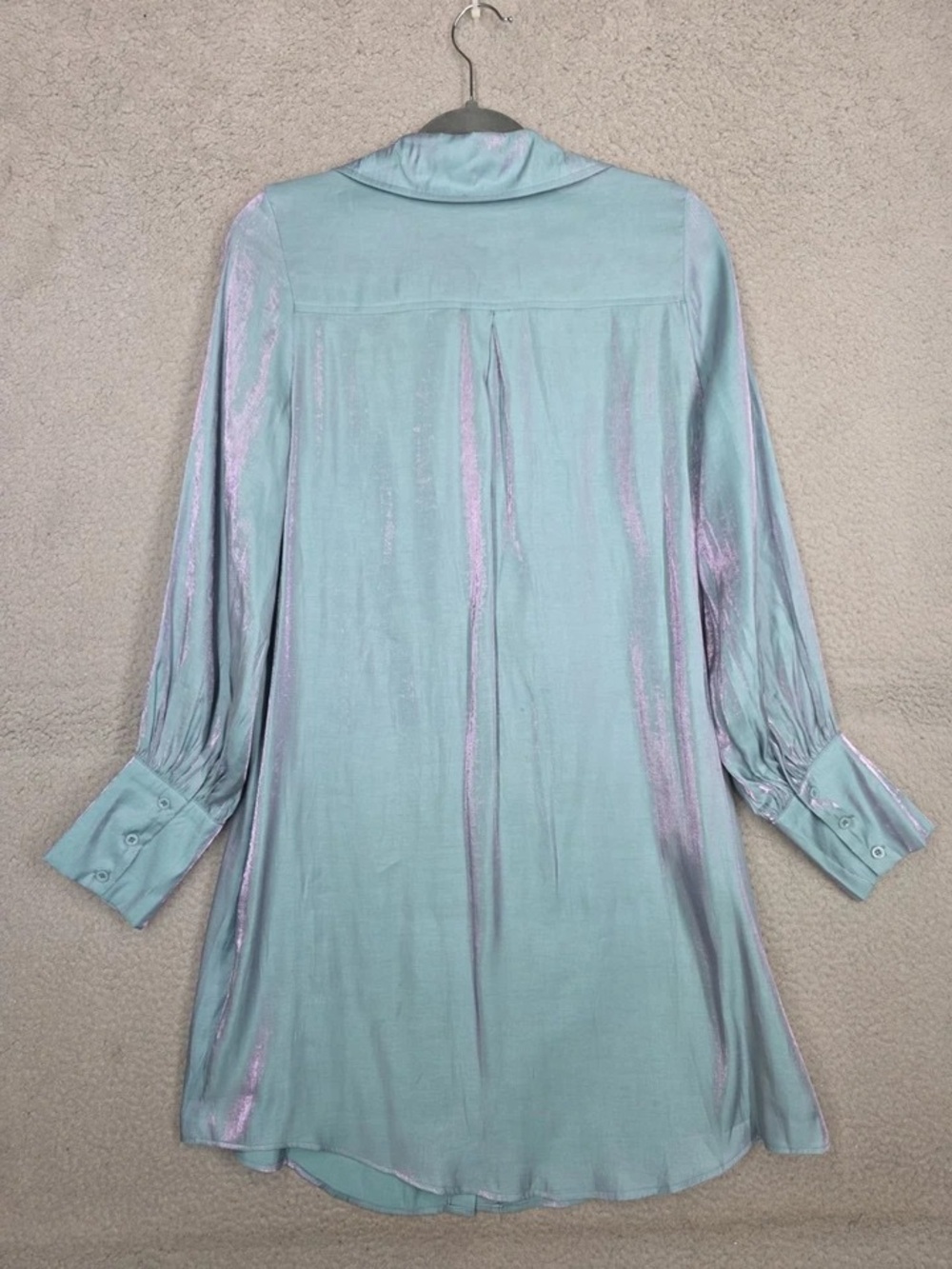 Boohoo Aqua Button-Front Midi Dress with Lavender Sheen - Picture 2 of 8